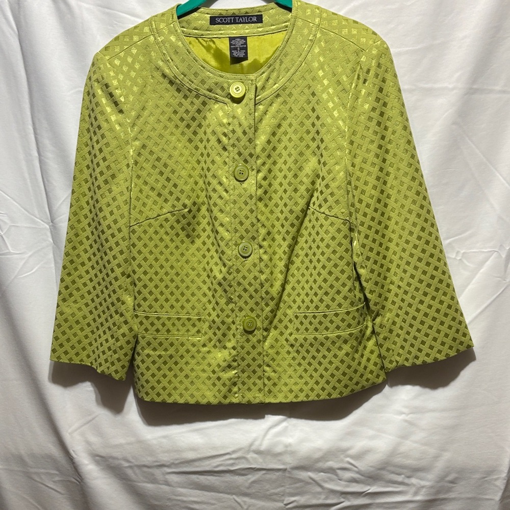 Scott Taylor Lime Green Textured Cropped Blazer